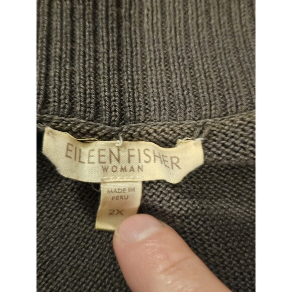 Eileen Fisher Cardigan Sweater Organic Cotton Cascading Open Front Charcoal 2XL - Picture 8 of 9